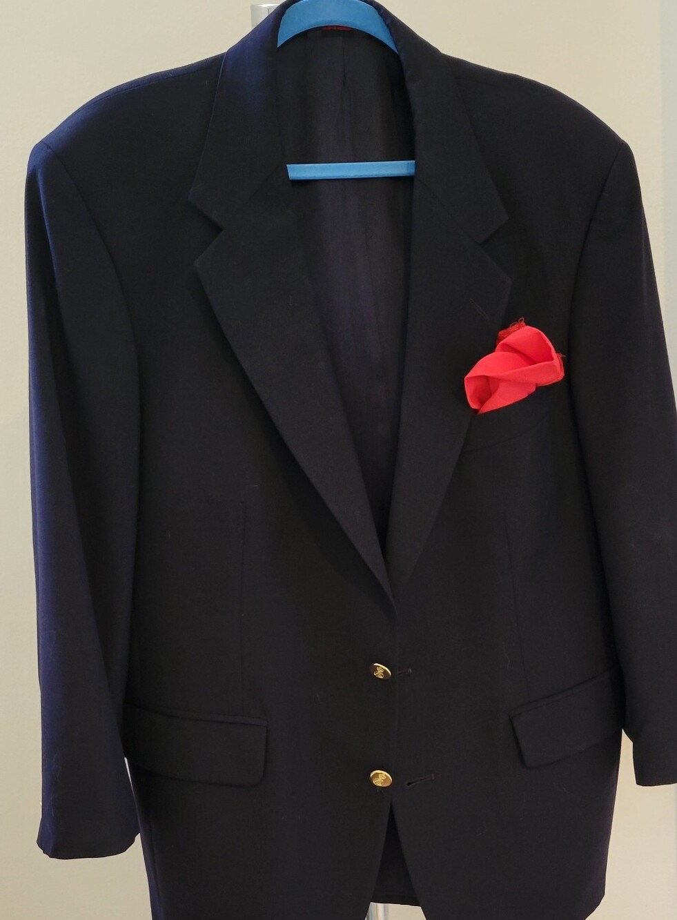 SAVILLE ROW 42 S NAVY BLAZER 2 BRASS LOGO BTN FRONT-4 CUFFS-VENT-from Macy's.